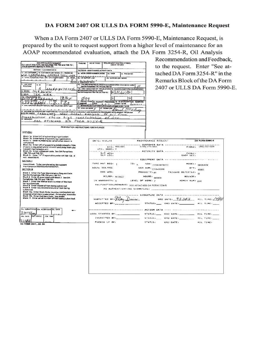 Figure 10 - Maintenance Request, DA Form 2407, ULLS DA Form 5990-E